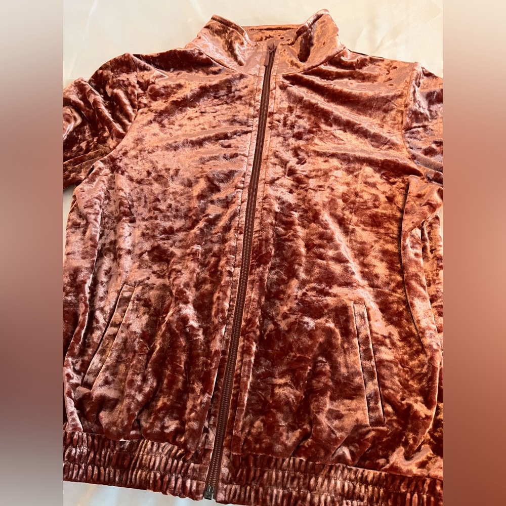 Vintage Y2K Crushed Velvet Track Jacket in Rust Pink - Picture 2 of 10